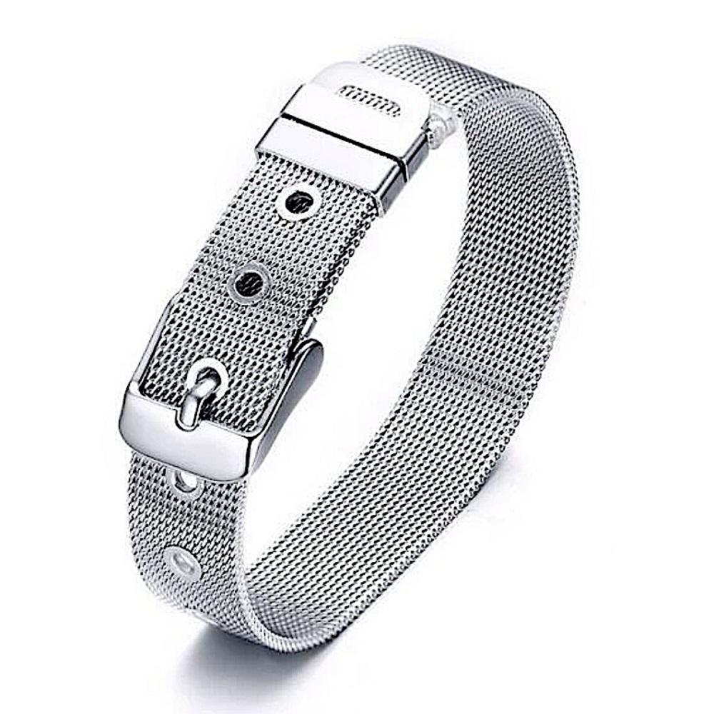 Sterling Silver Belt Buckle Unisex Bracelet Mesh